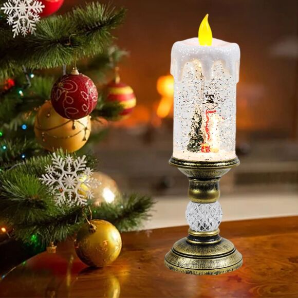 Snowman LED USB Flameless Candle Snow Globe Lamp Thanksgiving Holiday Decoration - Picture 2 of 8